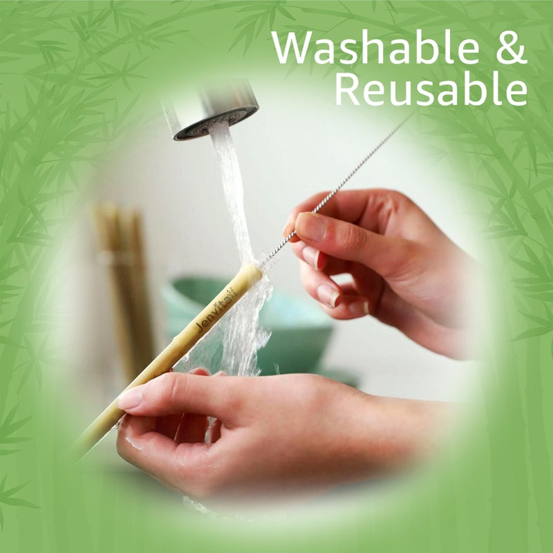 Jenvita 100% Bamboo Straws (10-Pack) - Biodegradable & Compostable 8 Inch Reusable Straws with Cleaner | FSC Certified, Eco Friendly | Hand Wash & Dishwasher Safe | For Hot & Cold Drinks - Image 4